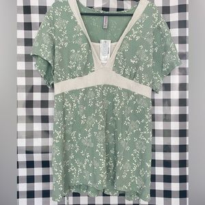 cute floral print sage green woman blouse